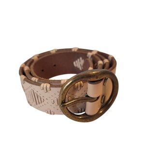 Lucky Brand Belt whip stitch Boho Size Medium Woven Leather Light Beige